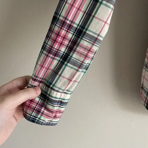 J.Crew Women 00 Mint Strawberry Plaid Cotton Preppy Button Front Boy Shirt - Picture 4 of 11